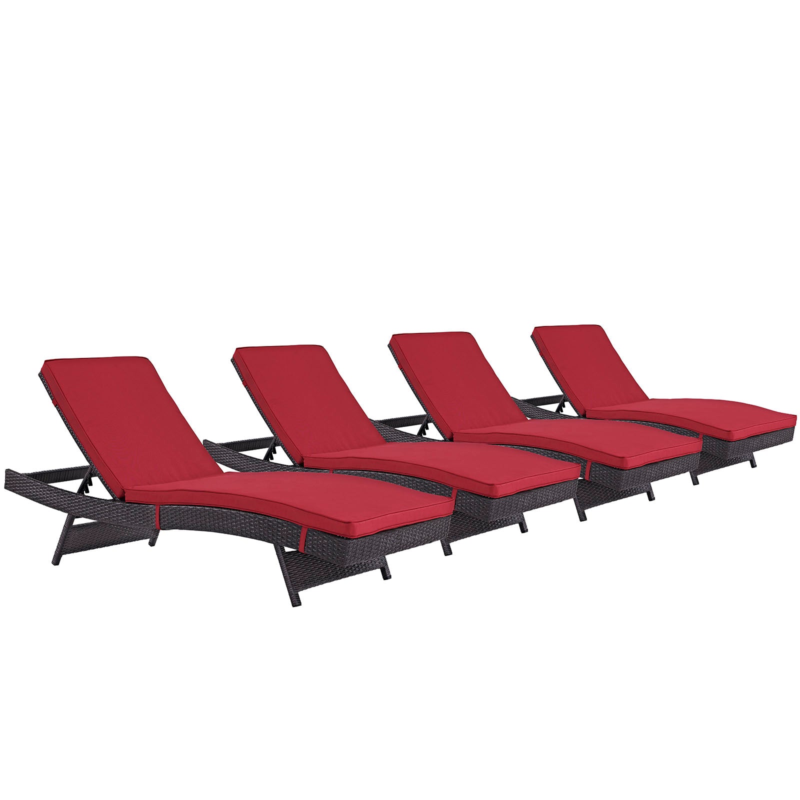 LexMod Convene Chaise Outdoor Patio Set of 4 in Espresso Red