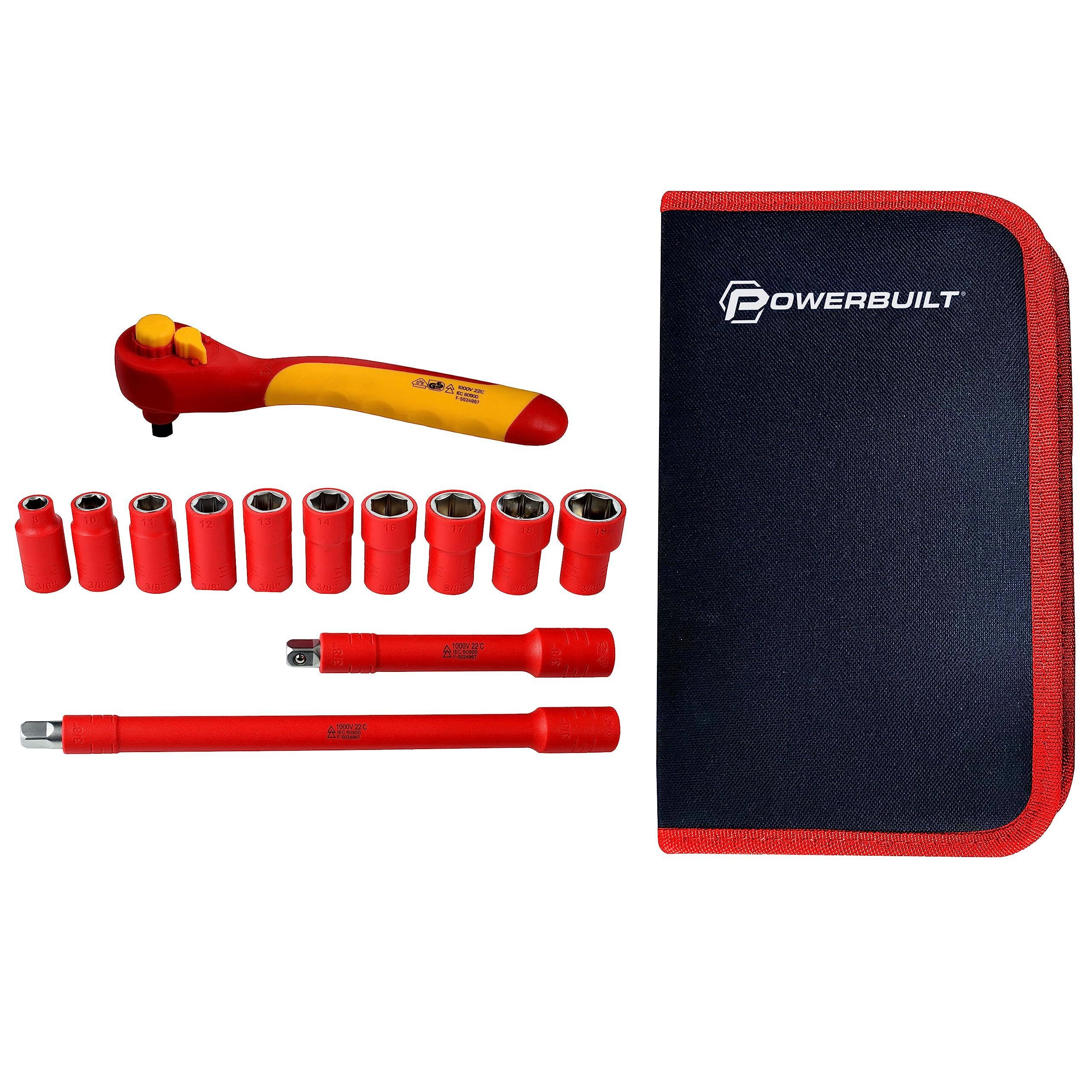 powerbuilt 13-piece vde tool set, insulated ratchet, sockets, extensions, high-voltage electrical and hybrid vehicles, home r
