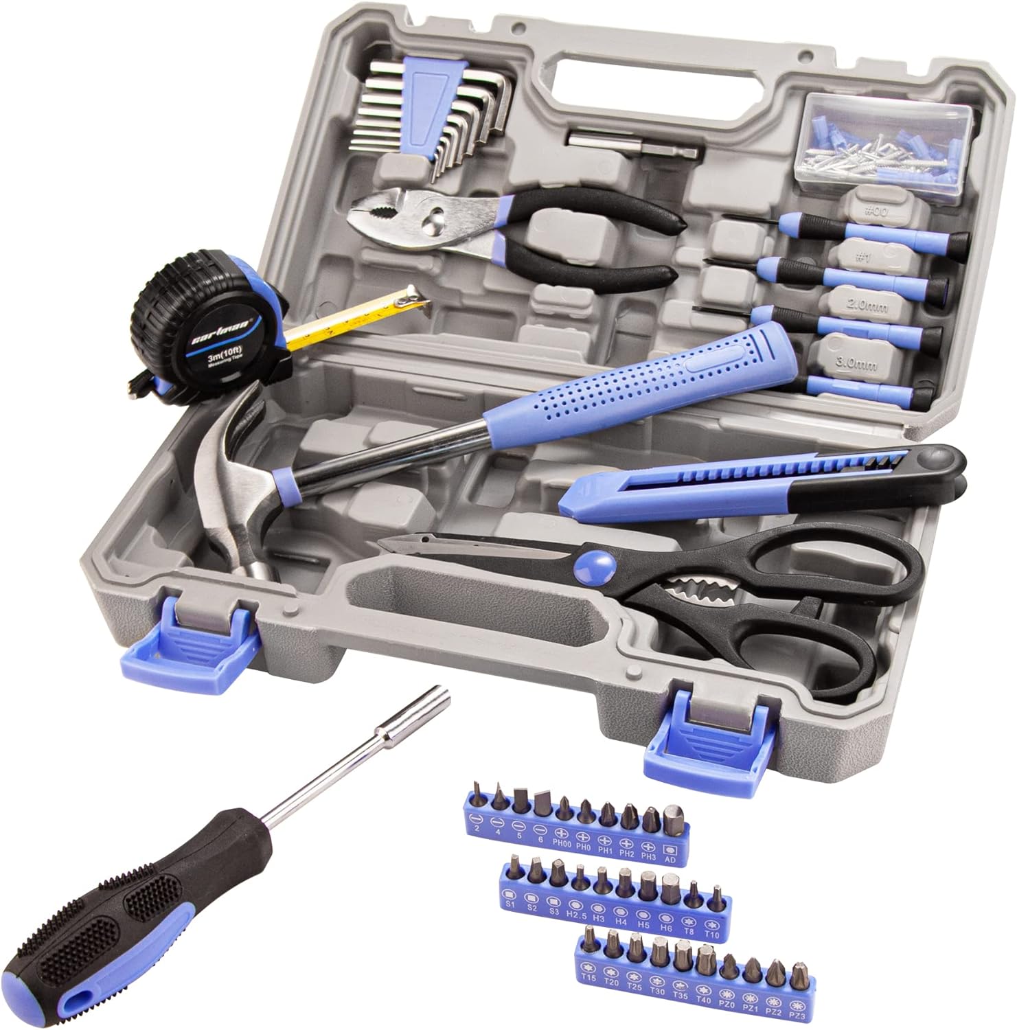 CARTMAN 126 Piece Tool Set General Hand Tool Kit with Plastic Toolbox Storage Case, Automoive Set Blue
