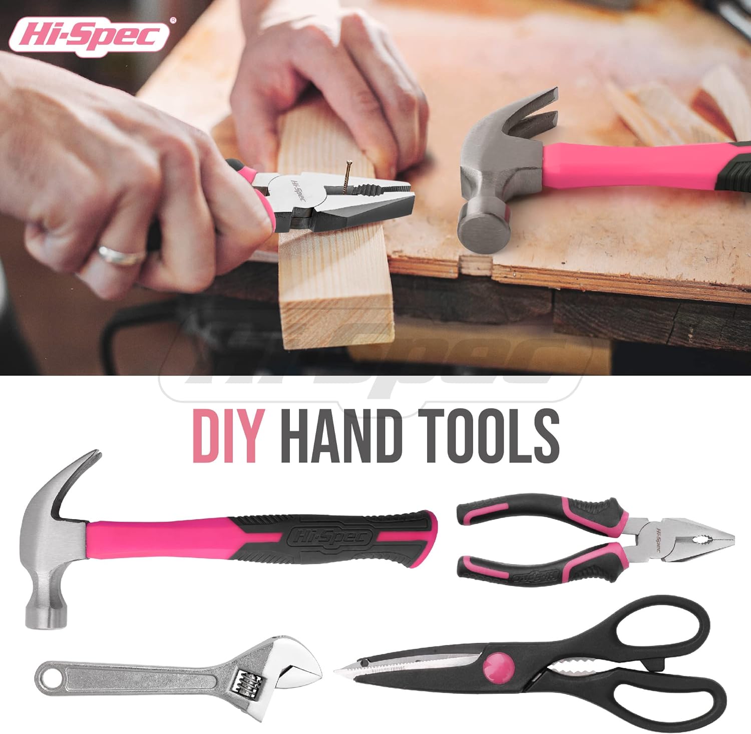 Hi-Spec Products Hi-Spec 56pc Pink Home Tool Kit for Women. Essential Hand Tools for DIY Repairs Complete in a Tool Set Box