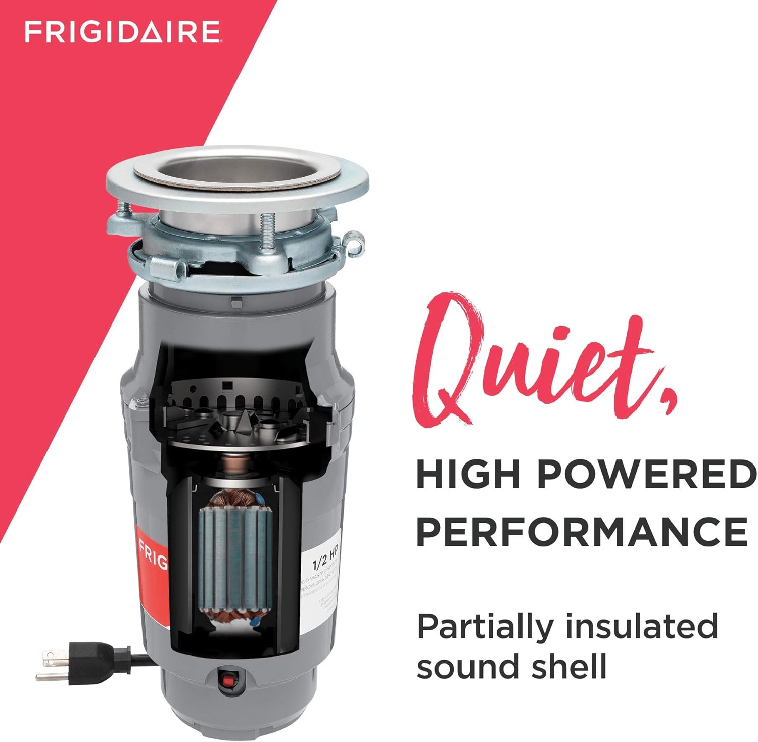 FRIGIDAIRE FF05DISPC1 HP Corded Garbage Disposer for Kitchen Sinks, 1/2 Horsepower
