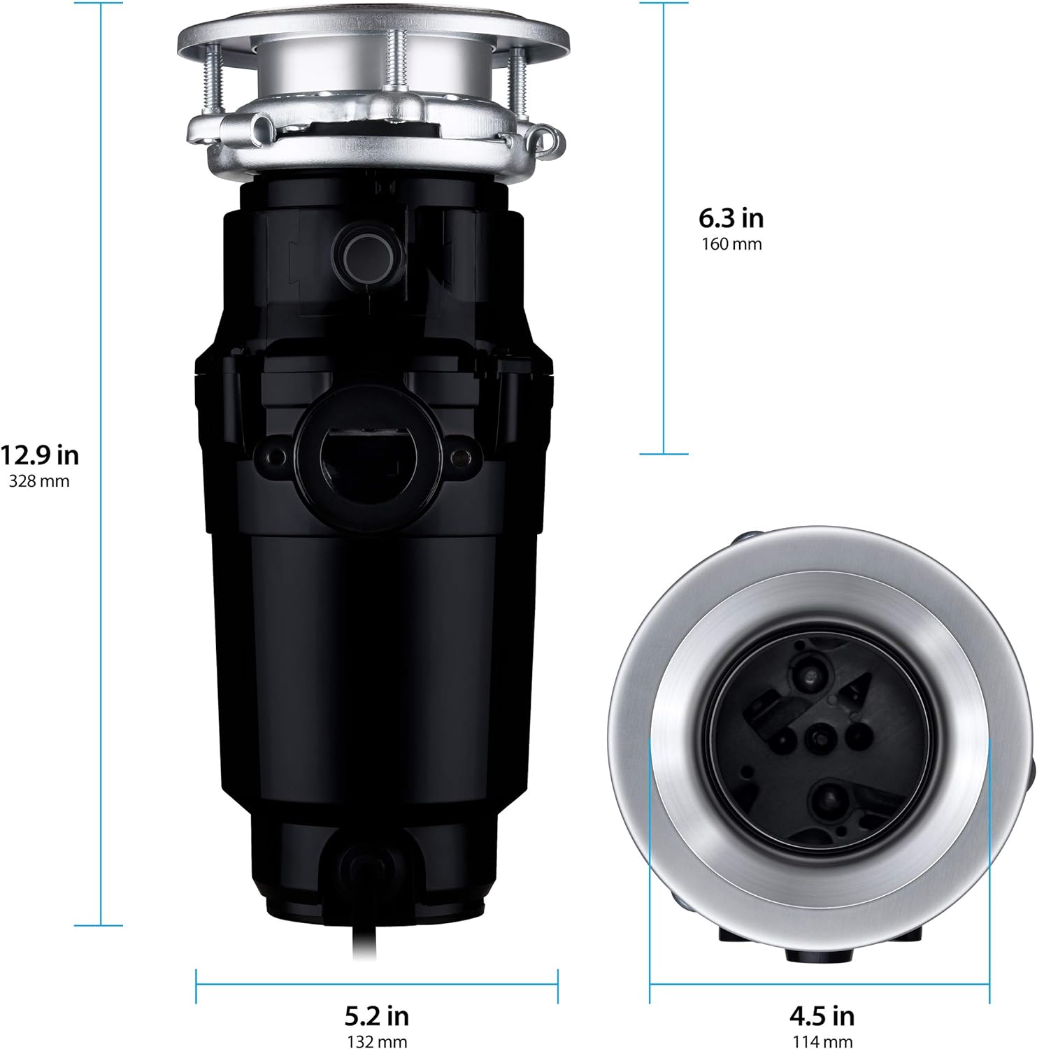 Generic Waste Maid 10-US-WM-058-3B Garbage Disposal Anti-Jam Stainless Steel Food Waste Grinding System, 1/2 HP Economy, Black