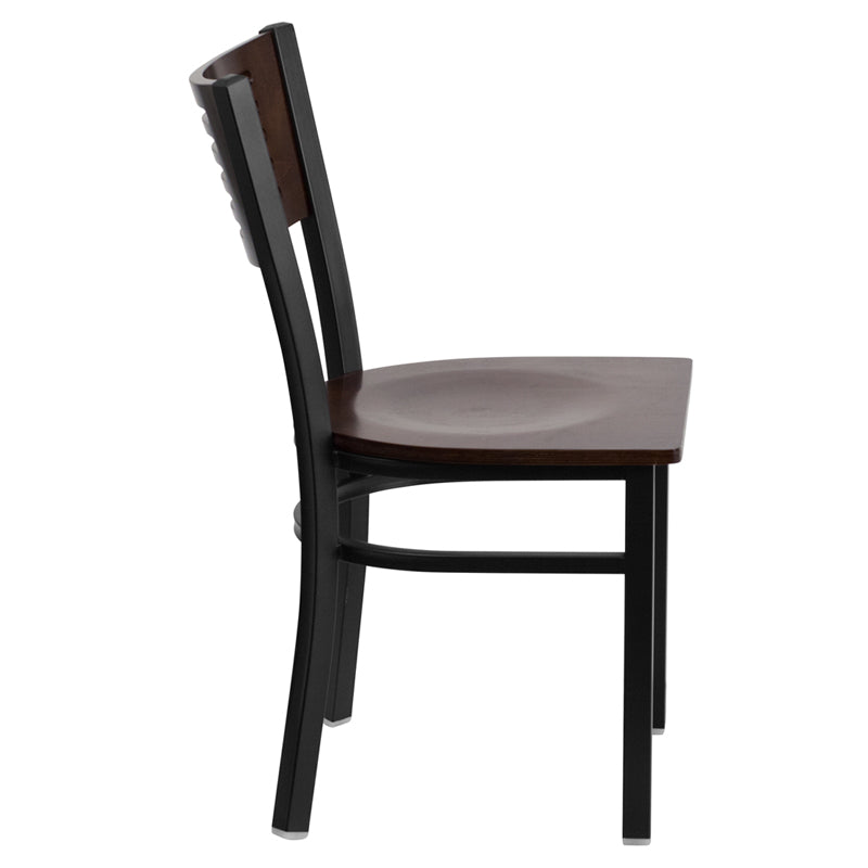 Flash Furniture HERCULES Series Black Slat Back Metal Restaurant Chair - Walnut Wood Back &a; Seat