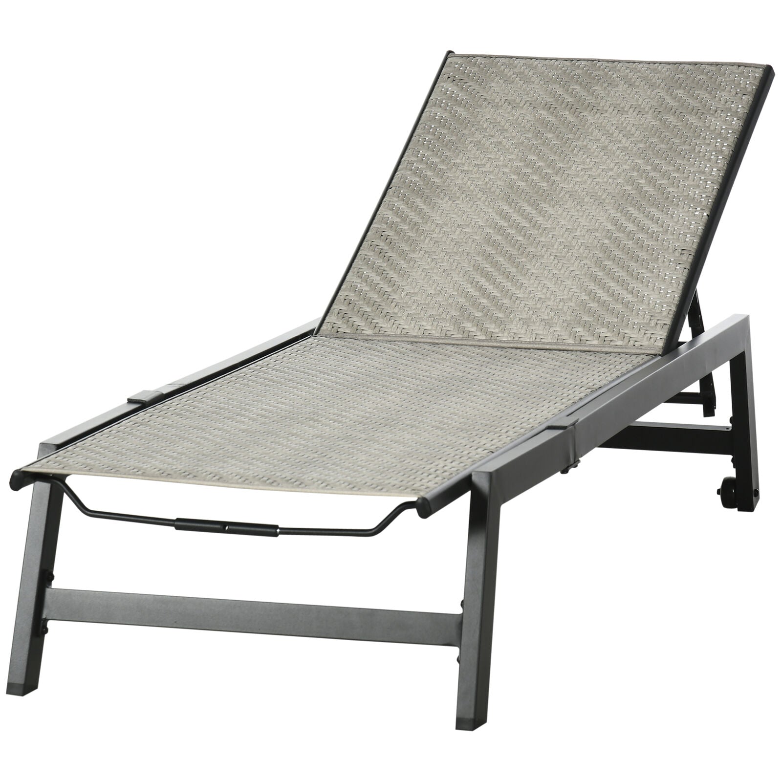 GCP Products Wicker Chaise Lounge W/ 5-Position Backrest Lounge Chair, Gray