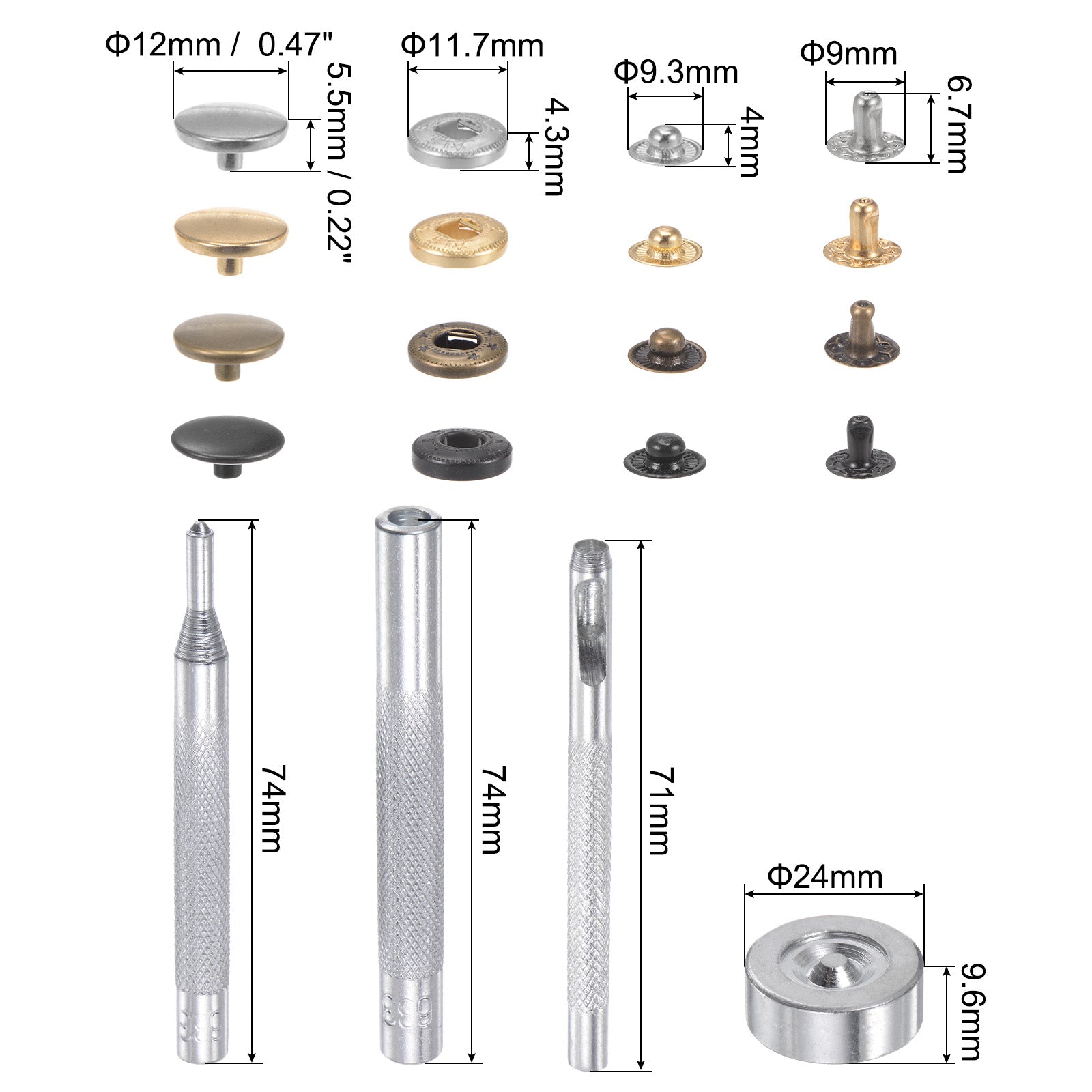 Unique Bargains 120 Sets Snap Fasteners Kit Copper with Setter Tools &a; Storage Box for Clothing
