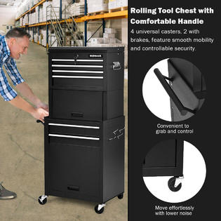 Gymax High Capacity 6-Drawer Rolling Tool Chest Storage Cabinet Toolbox Combo w/ Riser