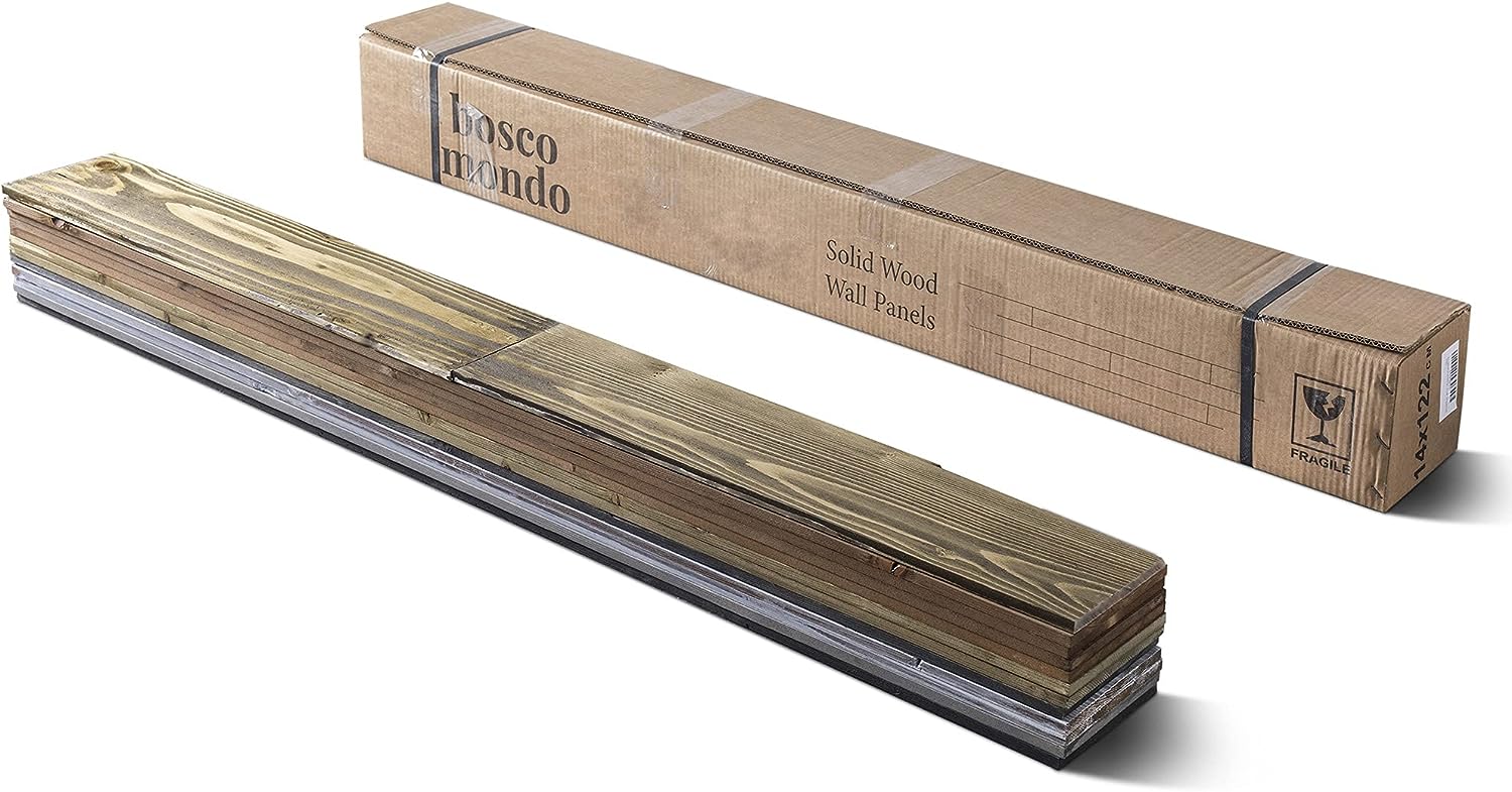 BoscoMondo Barnwood Wall Planks, Rustic Solid Wood Panels, Accent Wall Decor, 14 Square feet - 48