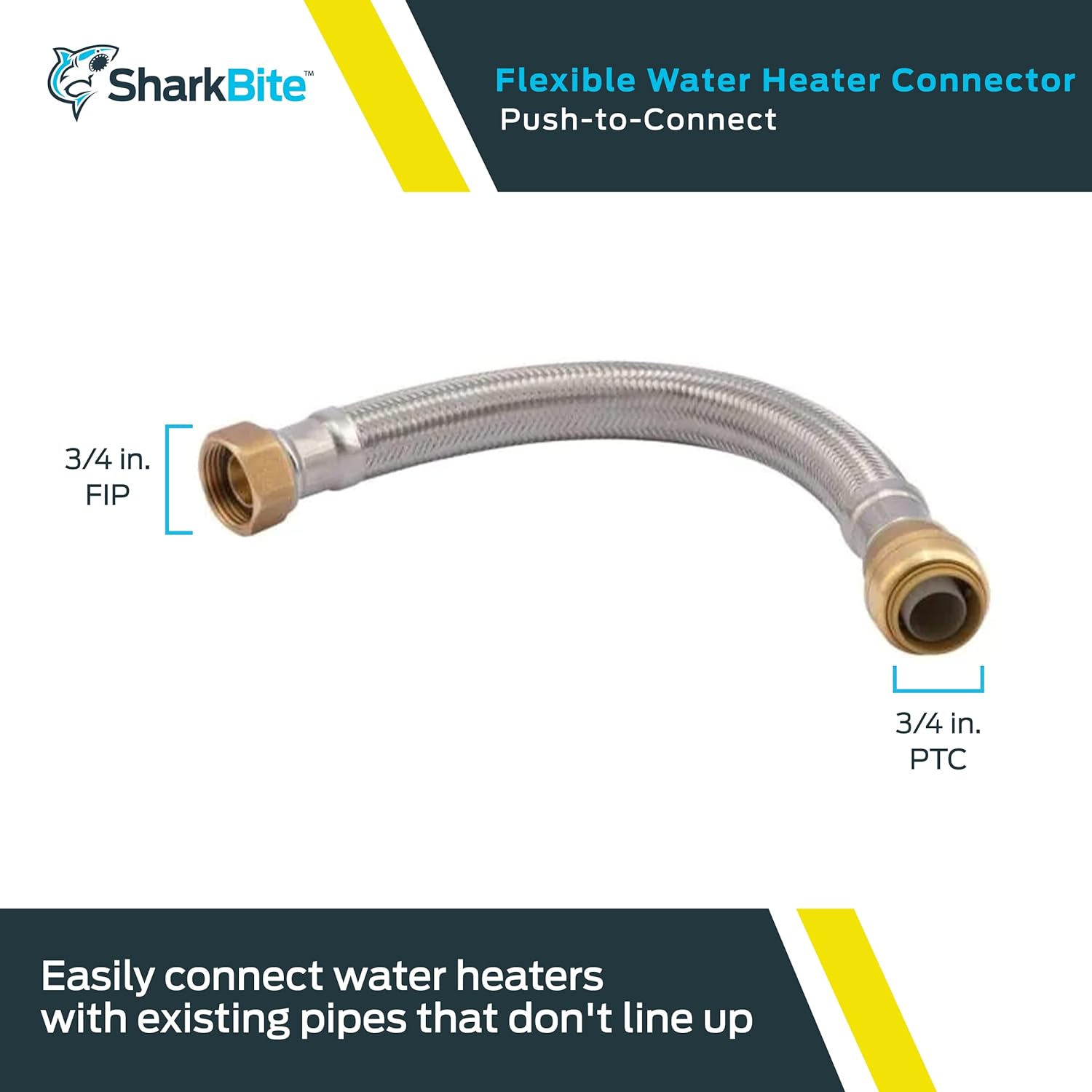 Cash Acme SharkBite 3/4 Inch x 3/4 Inch FIP x 12 Inch Stainless Steel Braided Flexible Water Heater Connector, Push To Connect Brass Plum