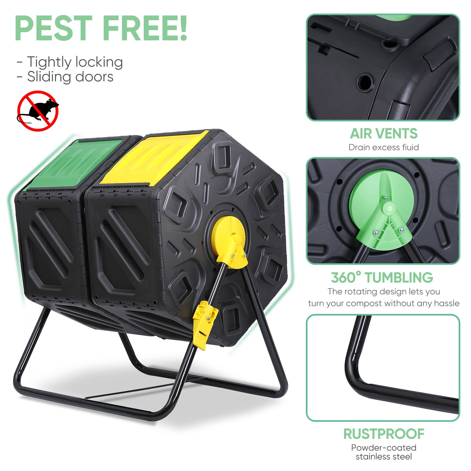 Great Choice Products Dual Chamber Garden Compost Tumbler Bins Easy-Turn With 2-Sliding Doors Outdoor
