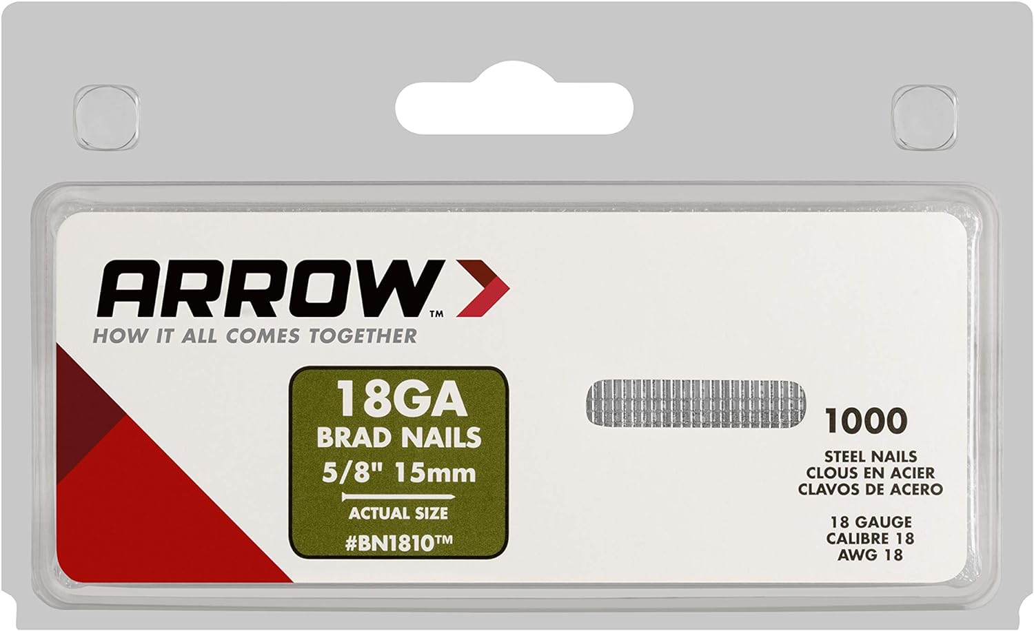 Arrow Fastener Arrow BN1810CS 18-Gauge Steel Brad Nails for Molding, Cabinets, Framing, Trim, and Finishing, Safe to Use with Electric or Batt
