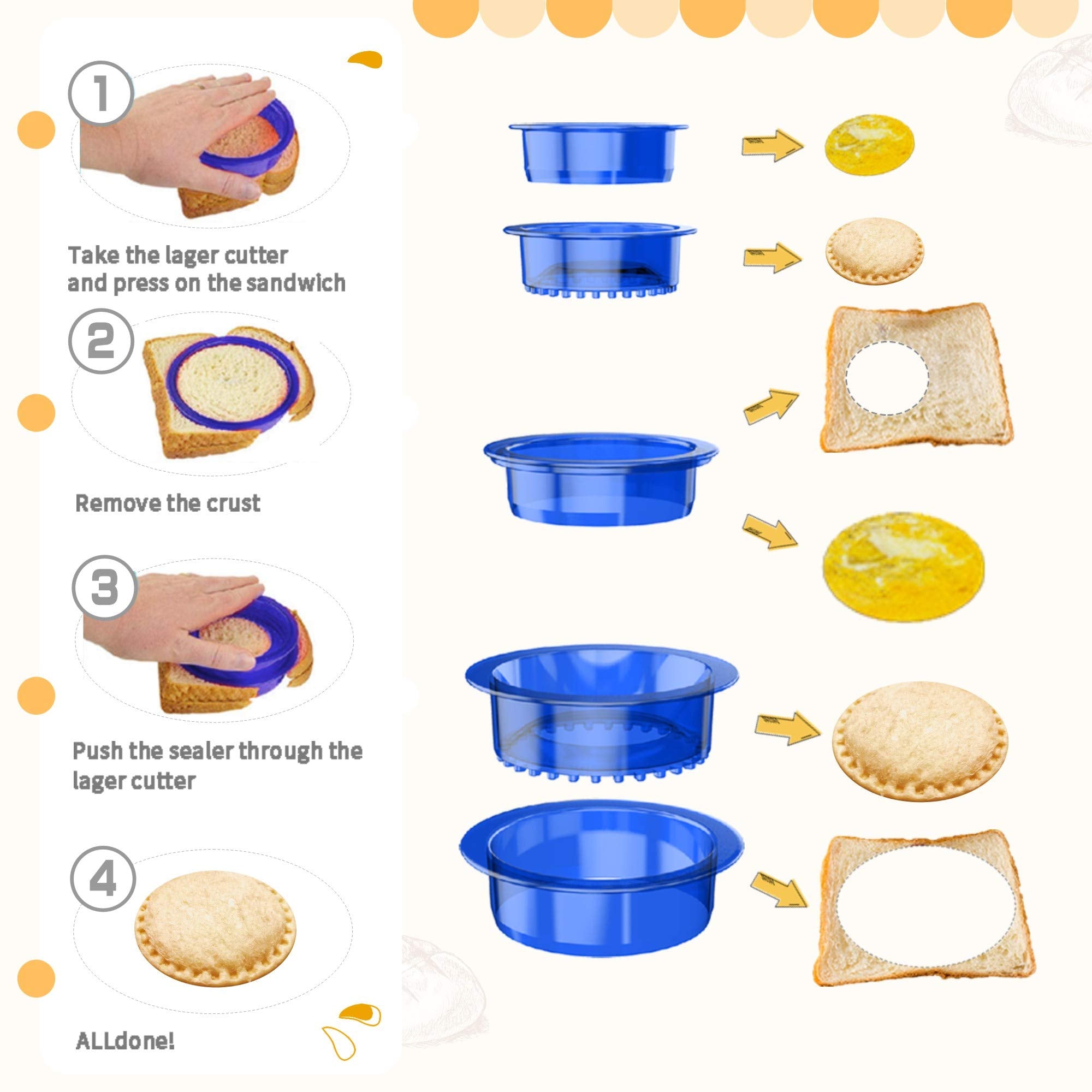 YUMKT 10 PCS Sandwich Cutter Sealer Cookie Bread Pancake Maker, Mold Sandwich Press Luchable Box Accessories Sandwich Decruster