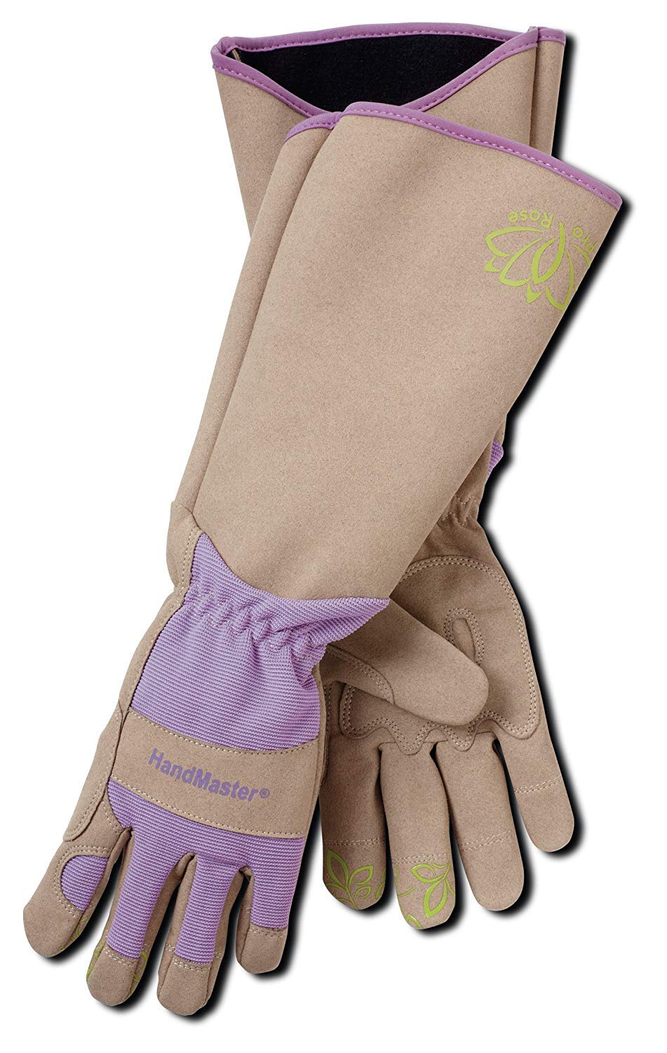 MAGID Extra-Long Thornproof Pruning and Gardening Gloves for Men, 1 Pair, Size 9/L with Forearm Protection, Tan &a; Purple