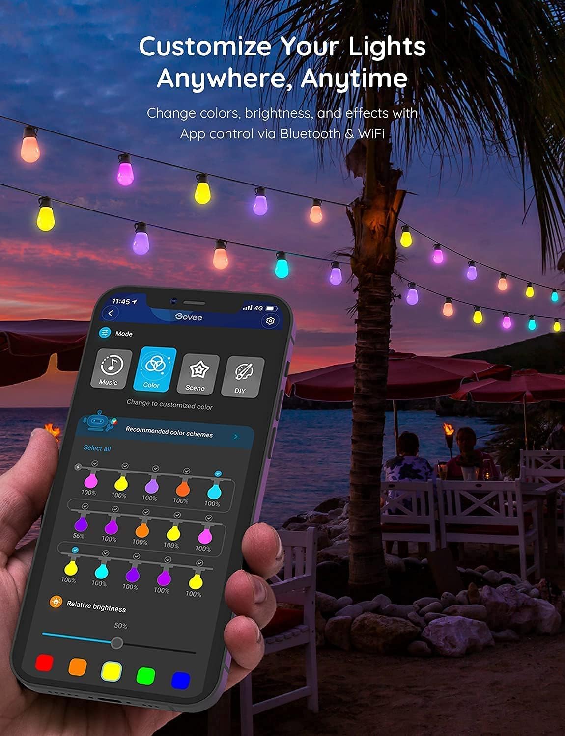 Govee Smart Outdoor String Lights, 96ft RGBIC Patio Lights with 30 Dimmable Warm White LED Bulbs, IP65 Waterproof WiFi APP Control Ou