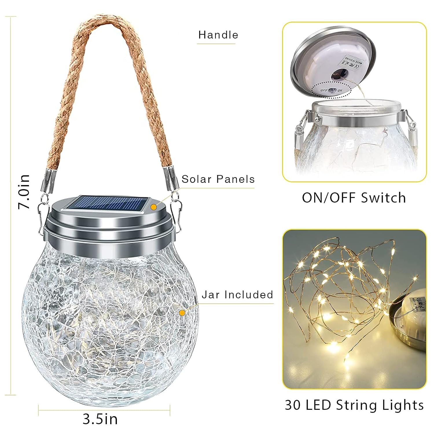 GCP Products Solar Lantern Outdoor, 2 Pack 30 Led Patio Decor Hanging Solar Lights Waterproof Outdoor Lanterns Decorative Cracked Glass La…
