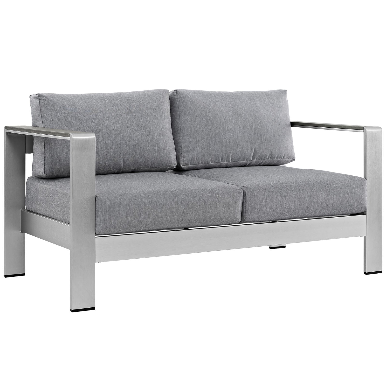 LexMod Shore 4 Piece Outdoor Patio Aluminum Sectional Sofa Set in Silver Gray