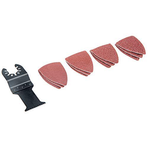 Genesis 8v lithium-ion cordless oscillating tool with rechargeable battery, charger, 30mm flush cut blade, detail sanding pad, and 12