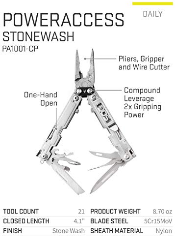 SOG PowerAccess Multi-Tool Pliers with 2.4 inch Folding Knife - Lightweight EDC Utility Tool w/ 18 Multi-Purpose Tools, One-Hand