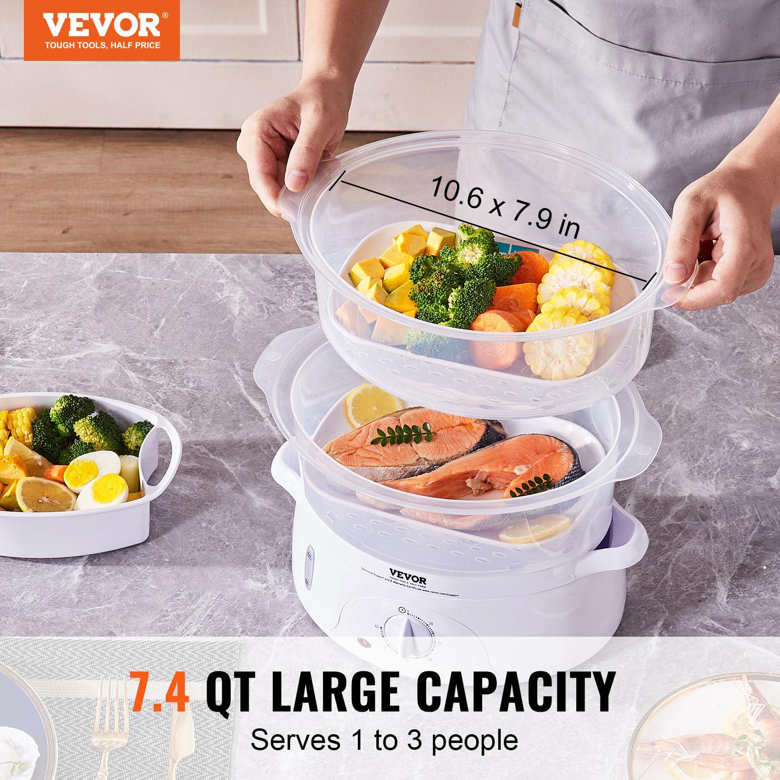 vevor electric food streamer, 7.4qt electric vegetable steamer with 2-tier stackable trays, food-grade food steamer for cooki