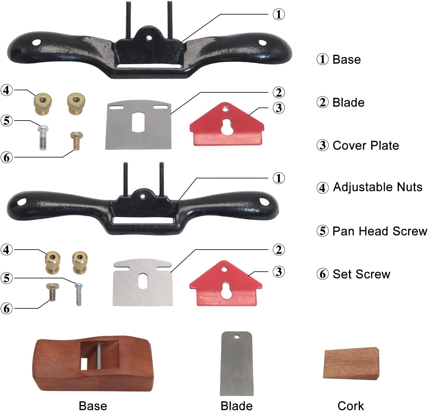 Boeray 2pcs Adjustable SpokeShave with Flat Base, 6pcs Metal Blade and 1pcs Portable Woodworking Planes Wood Working Hand Tool Perfect