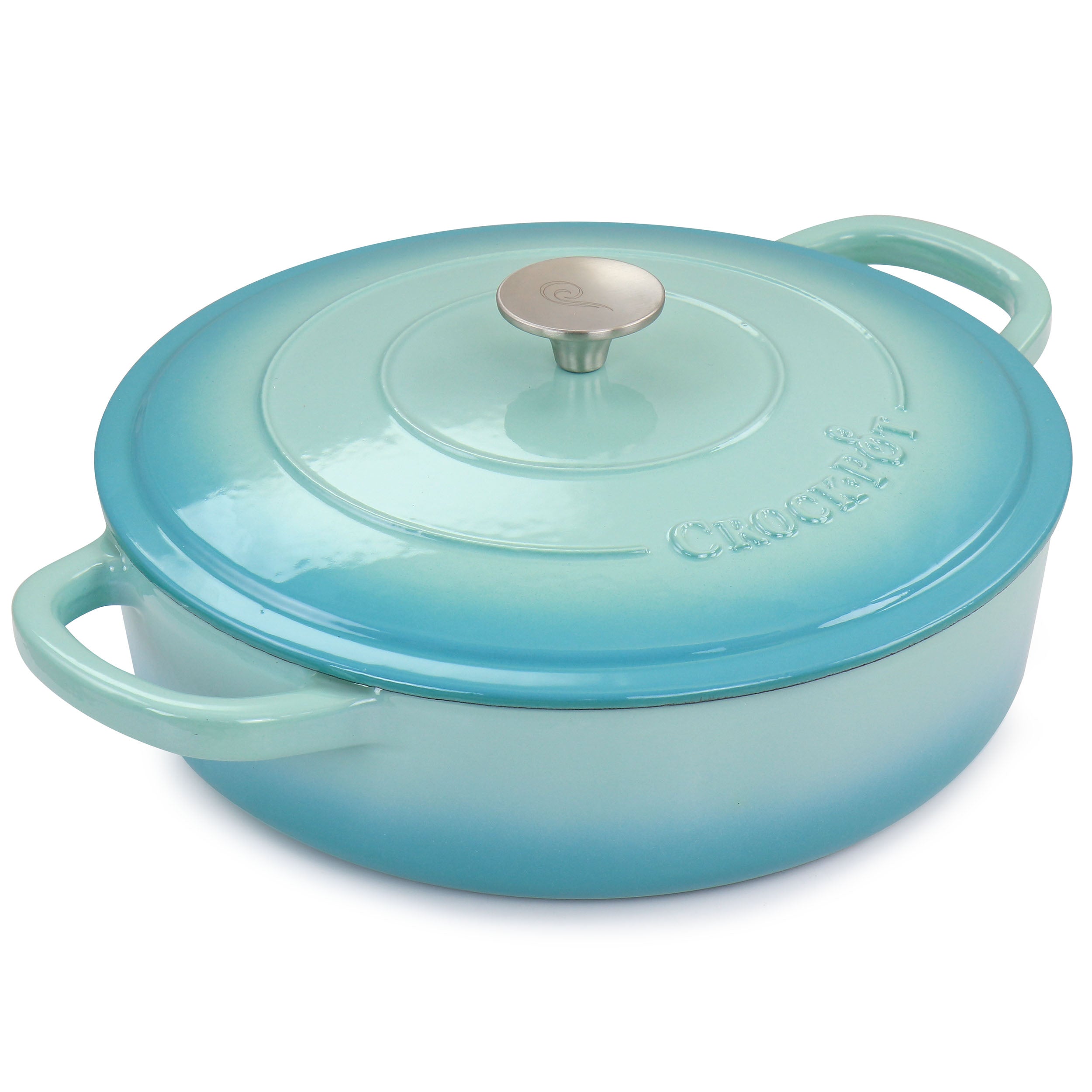 Crock-Pot Crock Pot Artisan 5 Quart Enameled Cast Iron Braiser Pan with Lid in Gradient Aqua Blue
