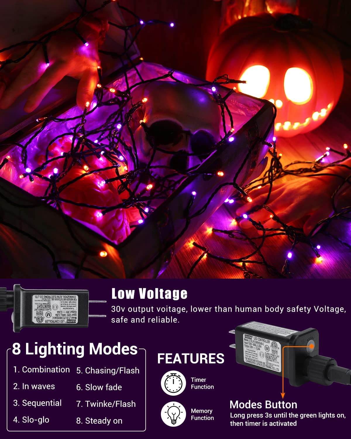 Changzhou Jutai Electronic Co. Flacchi Halloween Lights 350 Ft 1000 LED String Lights 8 Modes Timer Function Low Voltage Indoor