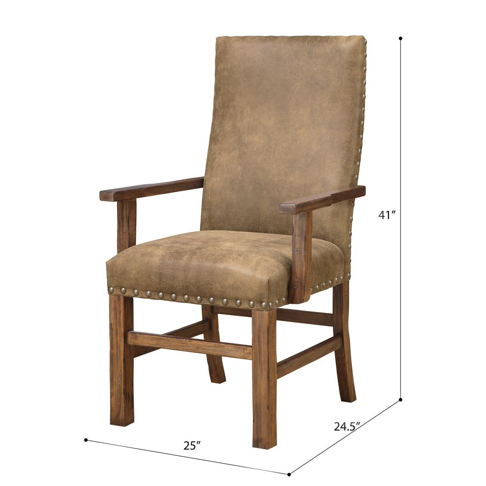 Wallace &a; Bay Almond Upholstered Dining Arm Chair with Arms And Nailhead Trim, Set of Two