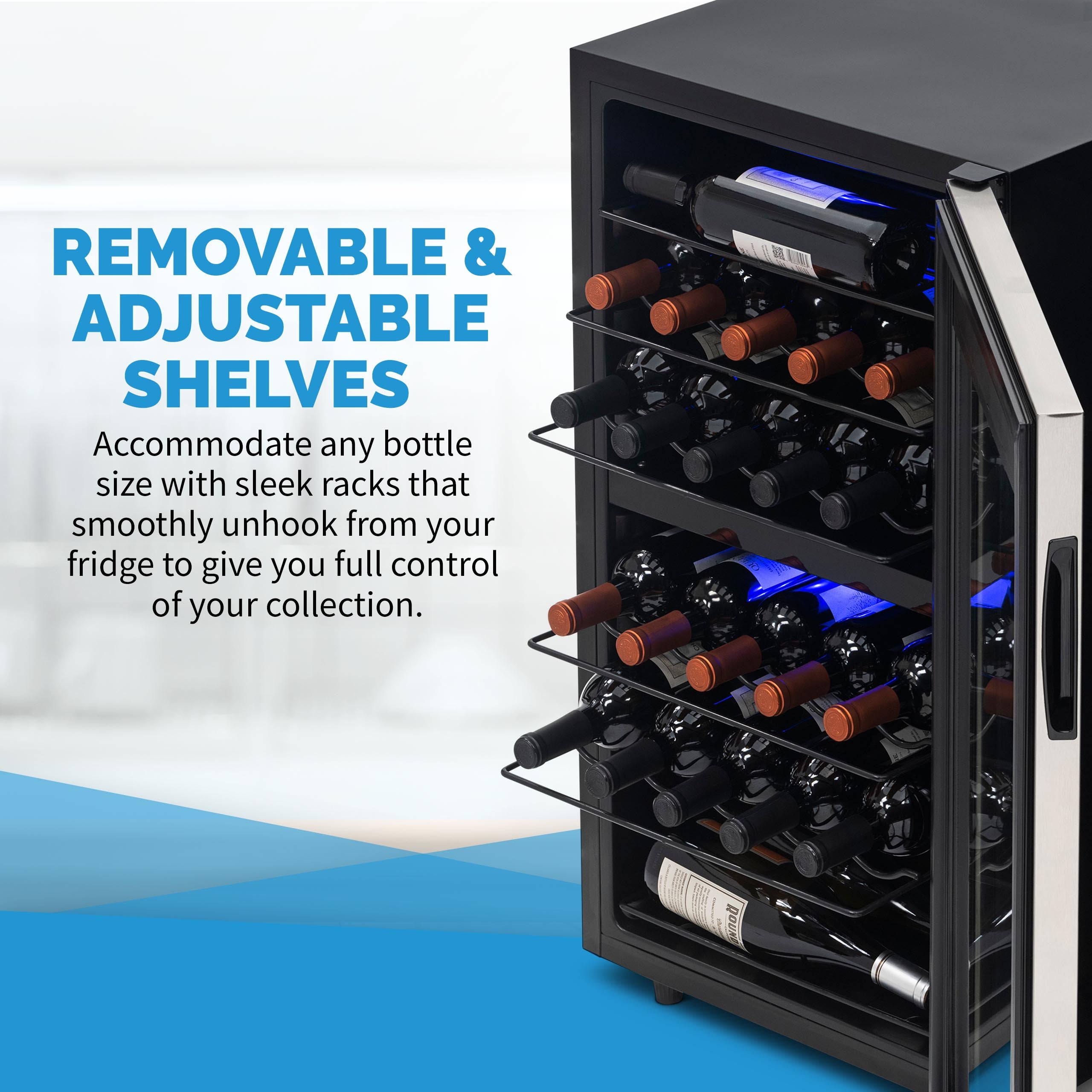 NewAir  Freestanding 28 Bottle Dual Zone Compressor Wine Fridge in Stainless Steel, Adjustable Racks and Exterior Digital Thermostat