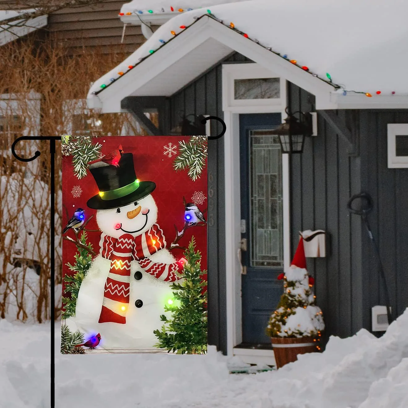 Generic NUSDUC Solar Garden Flag Double-Sided LED Christmas Flag for Winter Outdoor Patio Lawn Yard Decoration (Snowman 12x18inch)