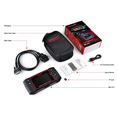 iCarsoft Professional Multi-System Auto Diagnostic Tool MB V2.0 Compatible for Mercedes-Benz/Sprinter/Smart, ABS SRS Oil BLD INJ