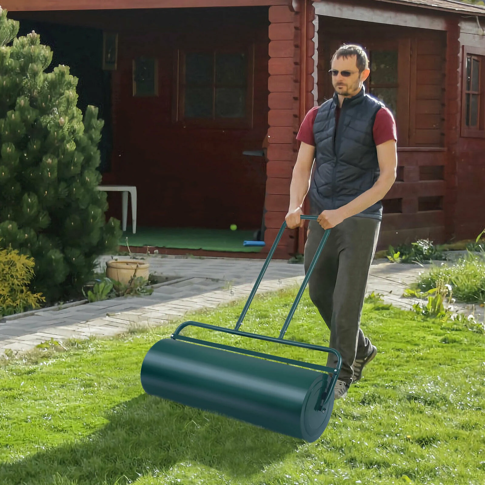 Costway 17-Gallon Lawn Roller Heavy-Duty Steel Push/Pull Sod Roller 36