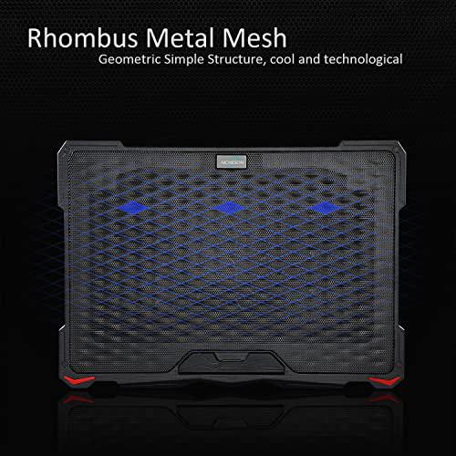 aicheson laptop cooling pad 5 fans up to 17.3 inch heavy notebook cooler, blue led lights, 2 usb ports, s035, blue-5fans