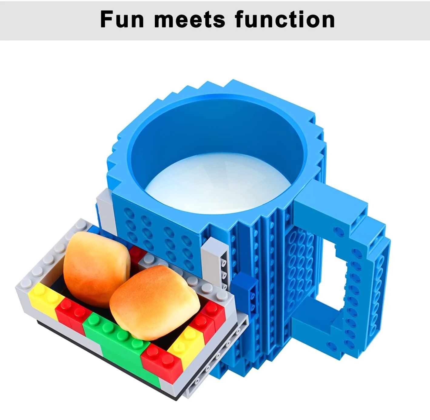 poxiwin build-on brick coffee mug,novelty cup creative diy gifts for kids men women birthday xmas,blue