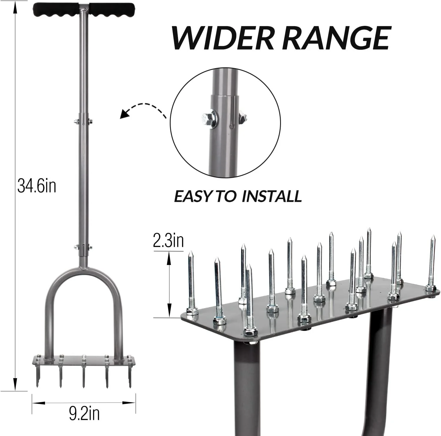 walensee Lawn Aerator Spike Metal Manual Dethatching Soil Aerating Lawn with 15 Iron Spikes, Pre-Assembled Grass Aerator Tools for Yard,