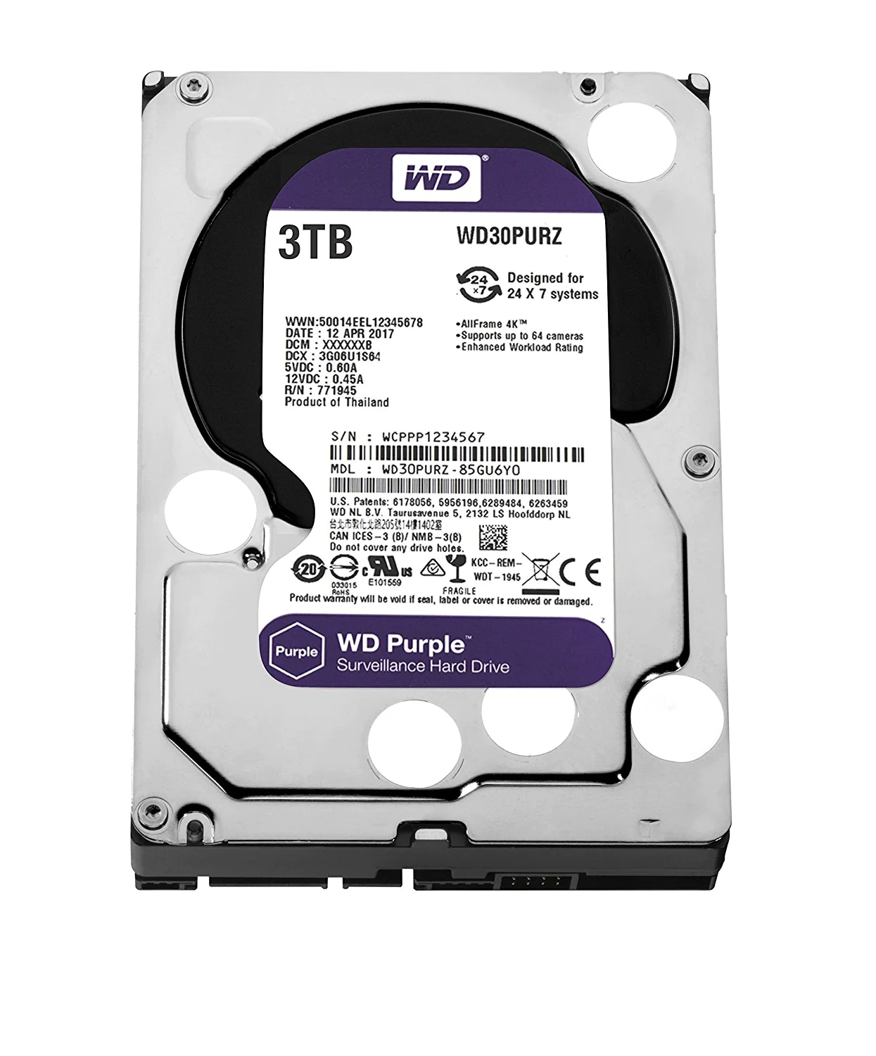 Western Digital WD30PURZ WD Purple Surveillance Hard Drive  - hard drive - 3 TB - SATA 6Gb/s