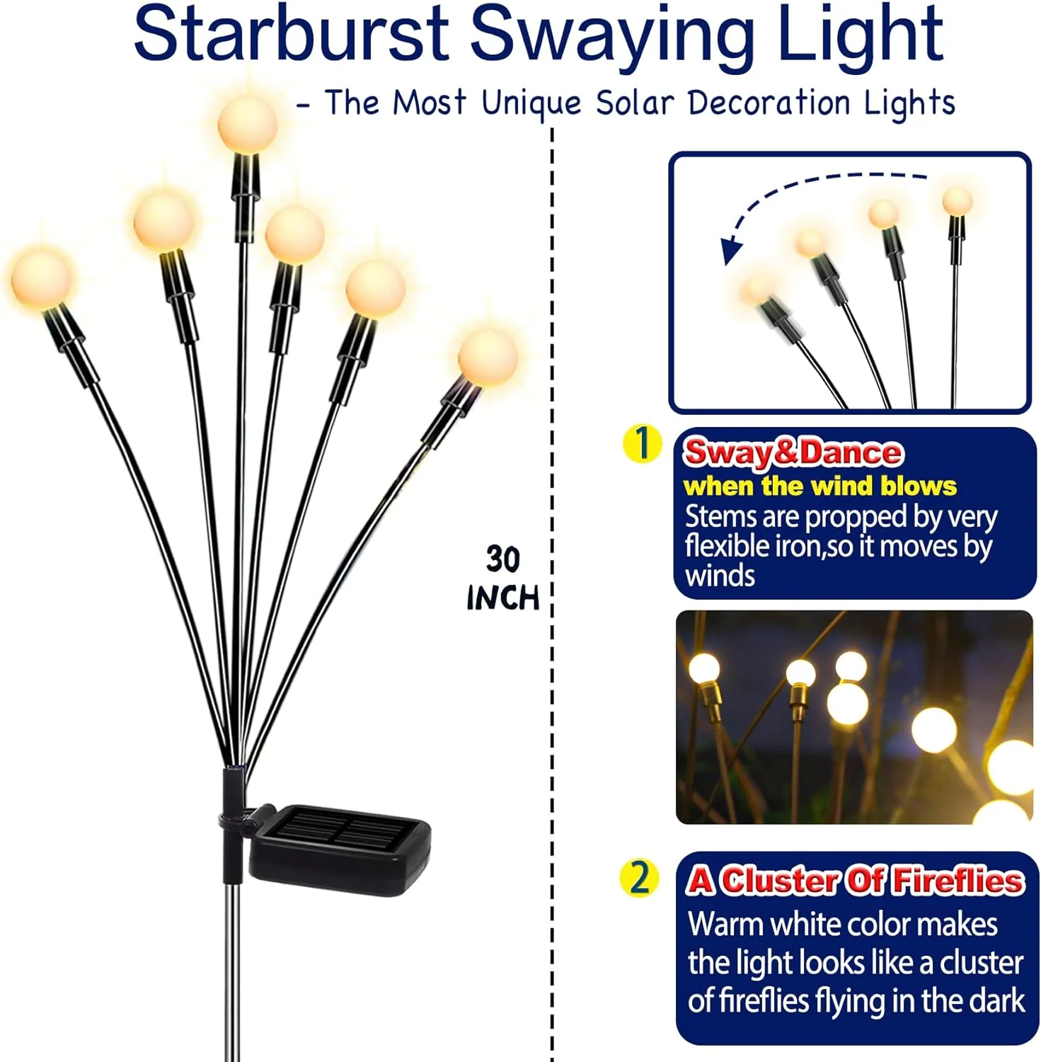 TONULAX Solar Garden Lights - Solar Swaying Light, Sway by Wind, Solar Outdoor Lights,Solar Garden Decorative Lights Yard Patio Pathway