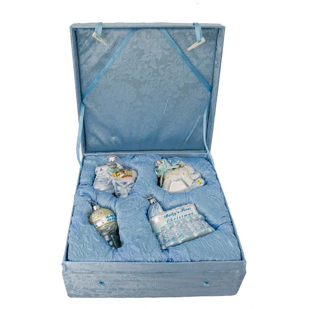Great Choice Products Noble Gems Blue Baby Boys First Christmas Glass Ornaments 4 Piece Set