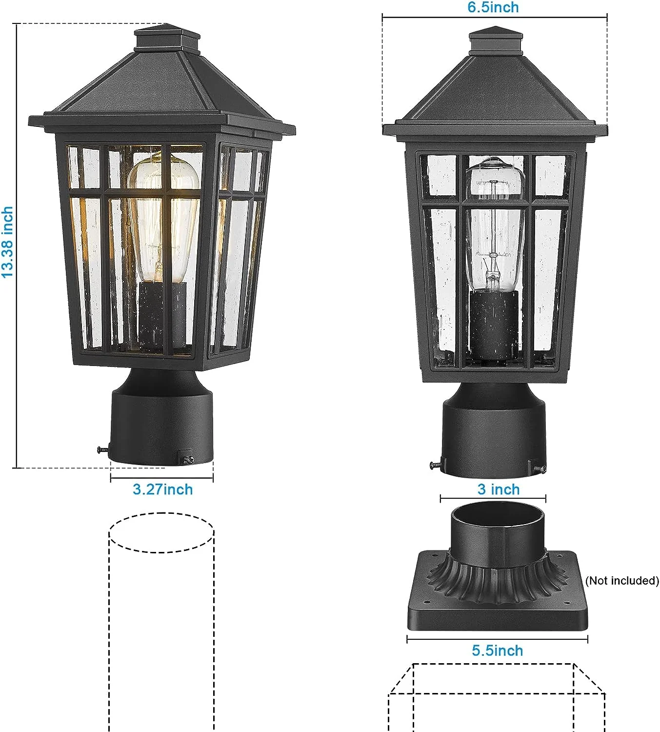 Darkaway Outdoor Post Lights Lamp Post Light Fixture, Waterproof Aluminum Housing with Glass, Fence Post Deck Lighting for Garden, Patio