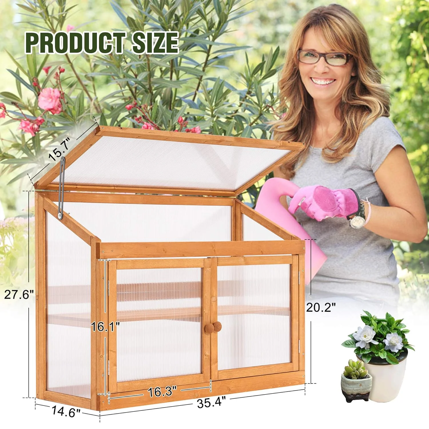 Mcombo 2-Tier Wooden Cold Frame Garden Greenhouse Raised Flower Planter Shelf Bed Protection