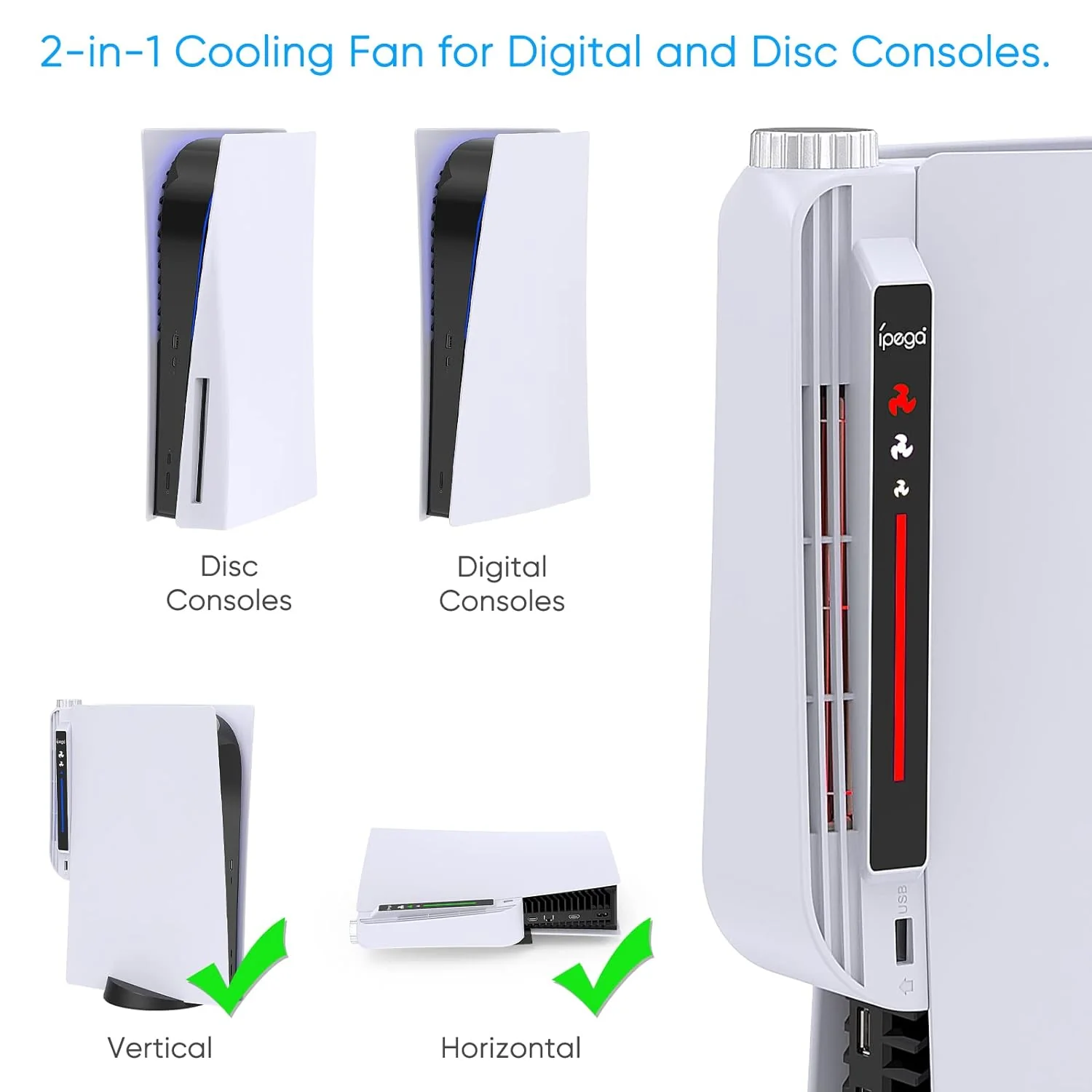 GCP Products Upgraded Cooling Fan Accessories For Ps5, Cooling System Cooler Fan For Ps5 Disc And Digital Edition - White
