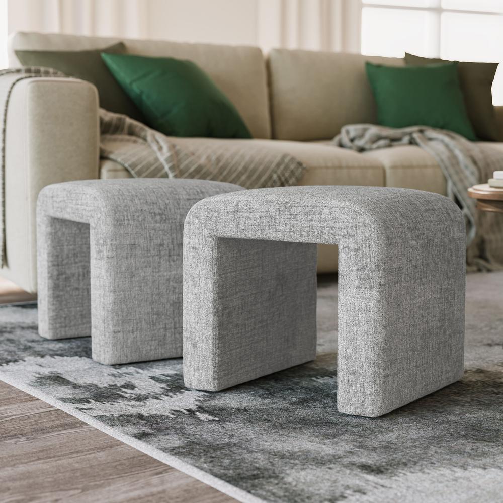 Jofran Sophia Modern Luxury Curved Upholstered Jacquard Petite Ottoman Bench - Set of 2