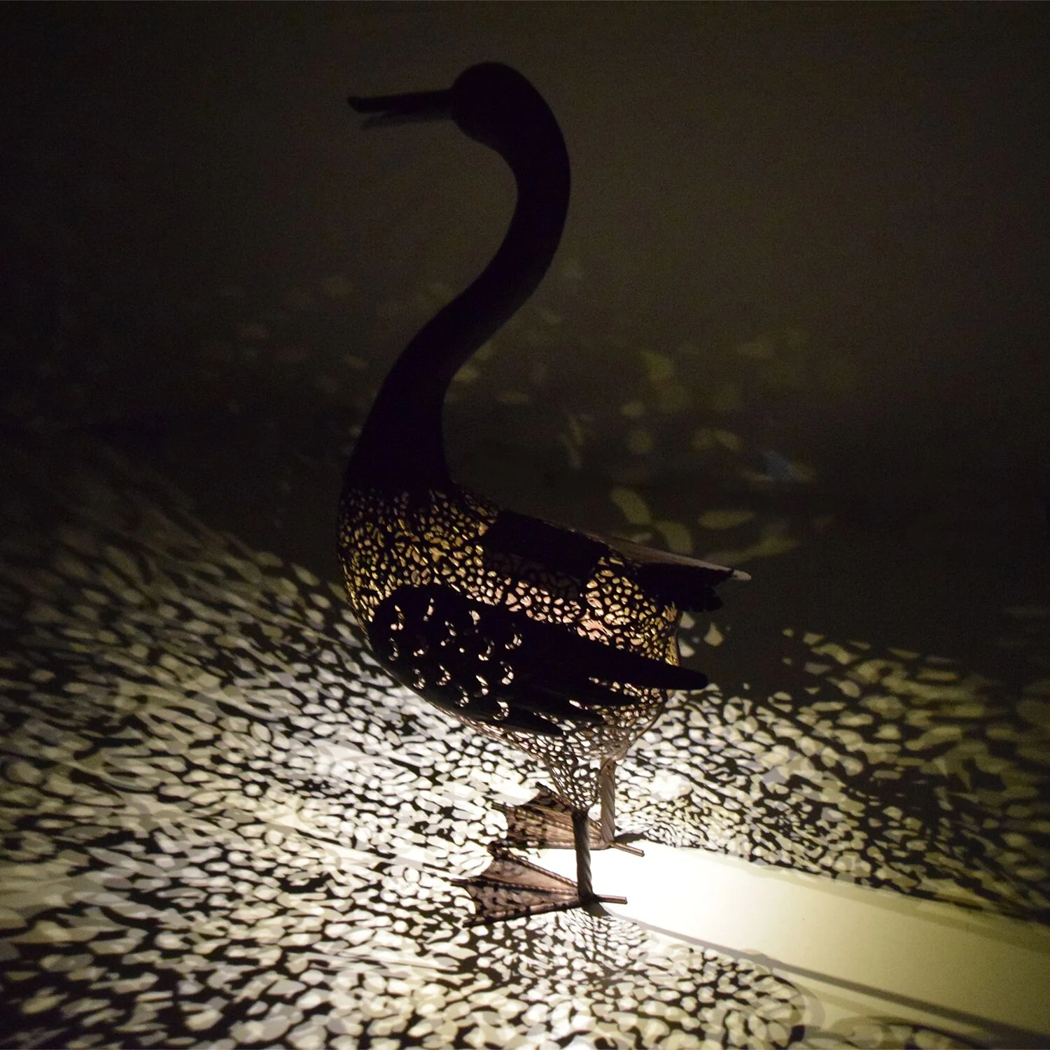 Outdoor Living and Style Set of 4 Brown Solar LED Lighted Duck Outdoor Garden Statues 25