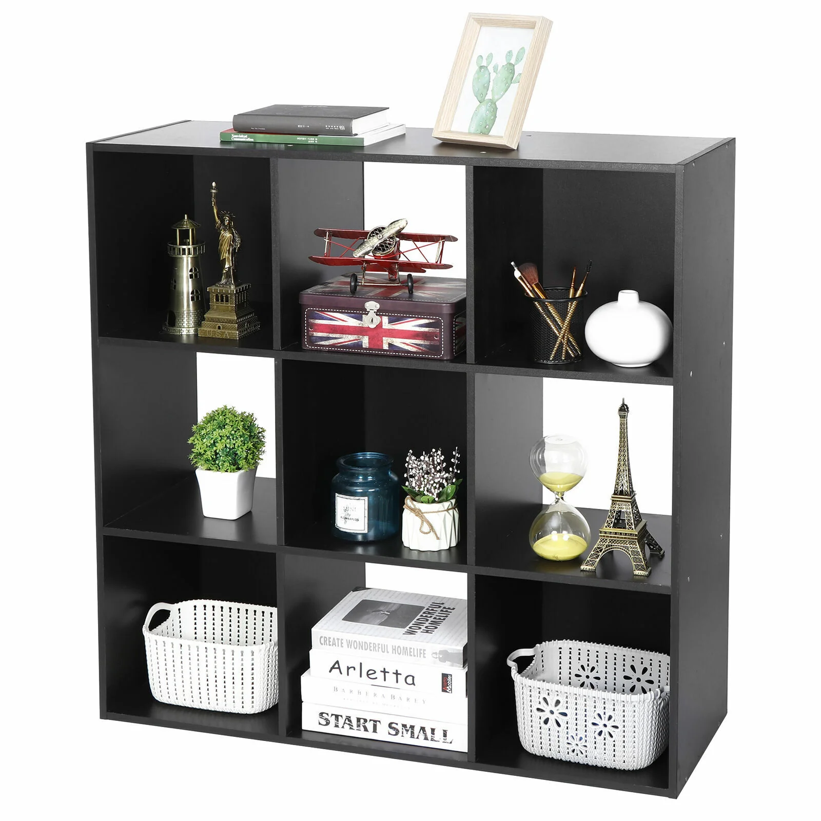 GCP Products 3 Tier Modern Book Shelves Storage Shelf Bookcase Display Organizer 9 Cube