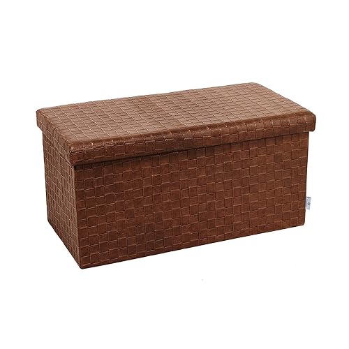 B FSOBEIIALEO Folding Storage Ottoman, Faux Leather Footrest Seat Long Bench Toy Box Chest, Brown 30