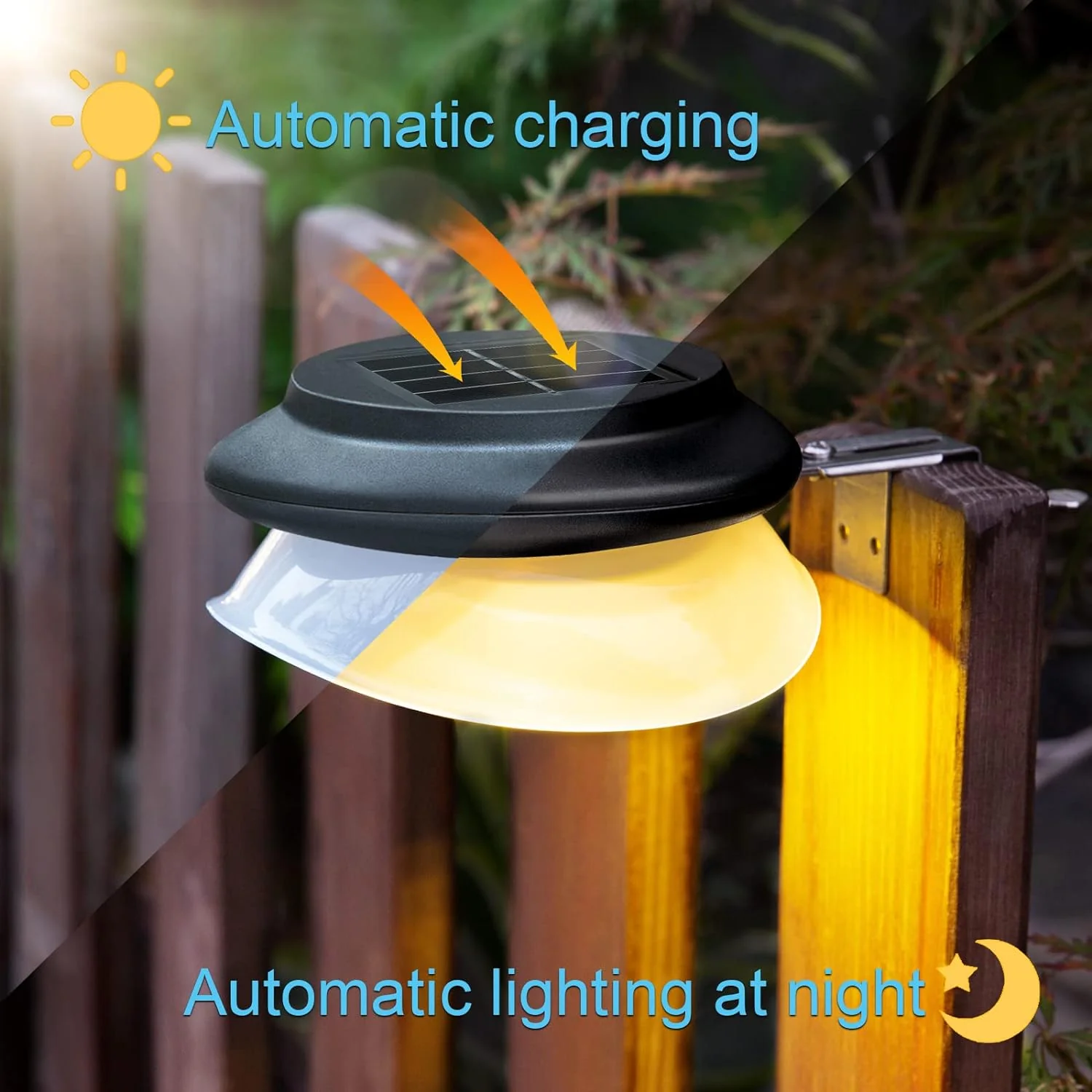 KINKAI Solar Fence Lights 6pcs - Backyard Lighting Waterproof with 9 LED Solar Gutter Lights for Garage Patio Deck Driveway Garden Yar