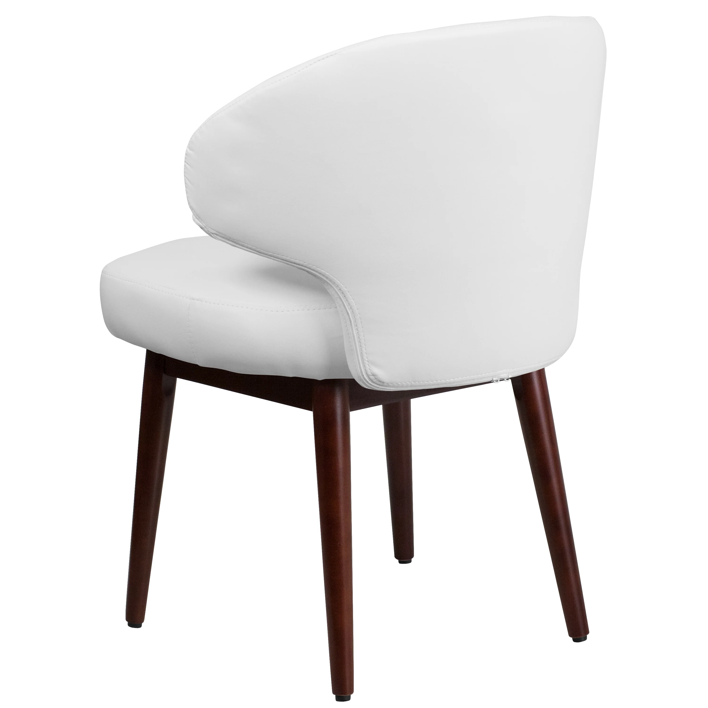 Flash Furniture Comfort Back Series White Leather Side Reception Chair with Walnut Legs