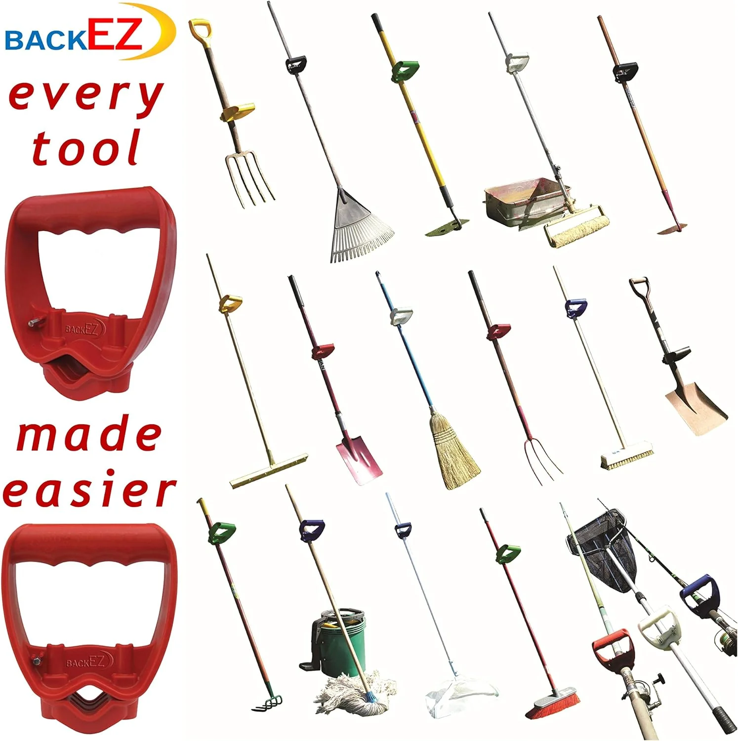 BackEZ Back-Saving Tool Handle Attachment, Labor-Saving Ergonomic Shovel or Rake Handle, Add-on Universal Fitting Grip, Quick Installa
