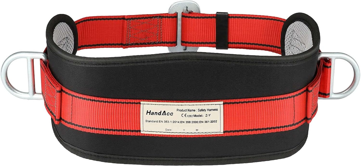 Generic HandAcc Safety Climbing Belts, Positioning Climbing Belt with Waist Pad and 2 D Rings, Safety Belt Kit Personal Portable Protec