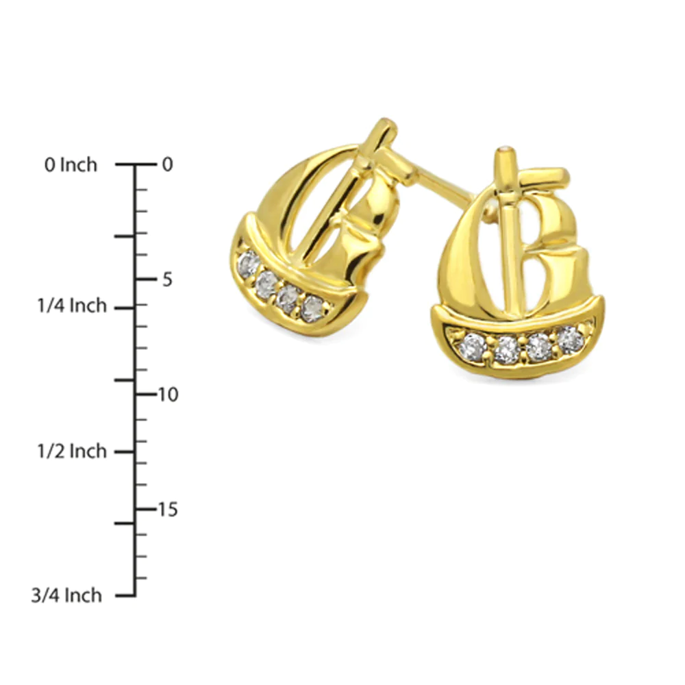 DoubleAccent 14K Yellow Gold Plated Sale Boat CZ Stud Screw Back Earrings For Children &a; Women