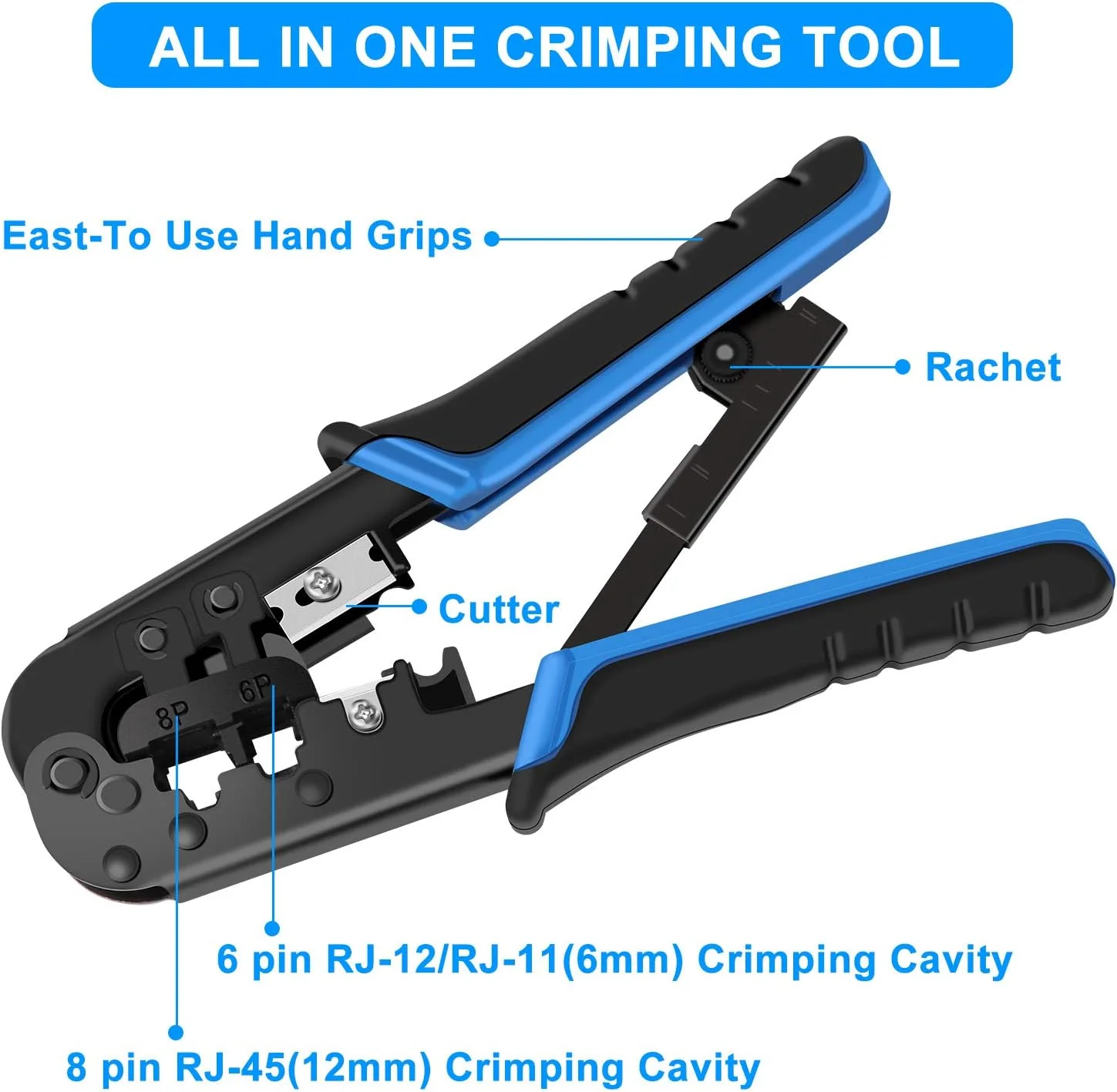 BSLE RJ45 Crimp Tool Kit Cat5 Cat5e Ethernet Crimping Tool, RJ-11, 6P/RJ-12, 8P/RJ-45 Crimp, Cut and Strip Tool with 20PCS RJ45 Conn