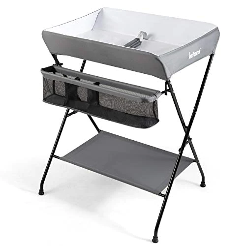 INFANS Baby Portable Changing Table, Infant Diaper Station with Safety Belt, Large Storage Basket &a; Shelf, Easy to Clean Waterpr